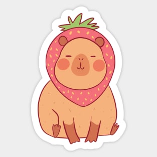 Cute capybara strawberry Sticker